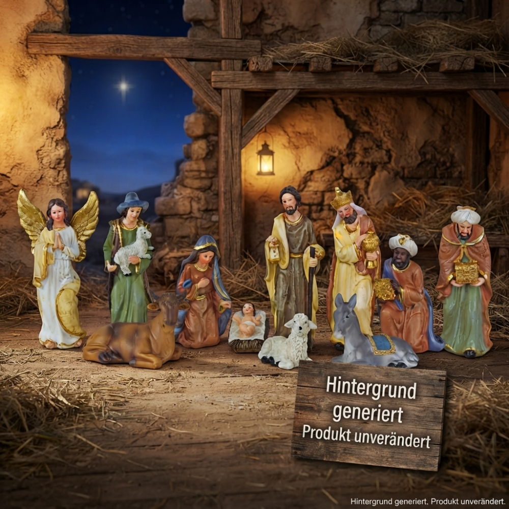 Liebevoll gestaltete Krippenfiguren  7926 – komplette Weihnachtskrippe mit Maria, Josef, Jesuskind und den Heiligen Drei Königen